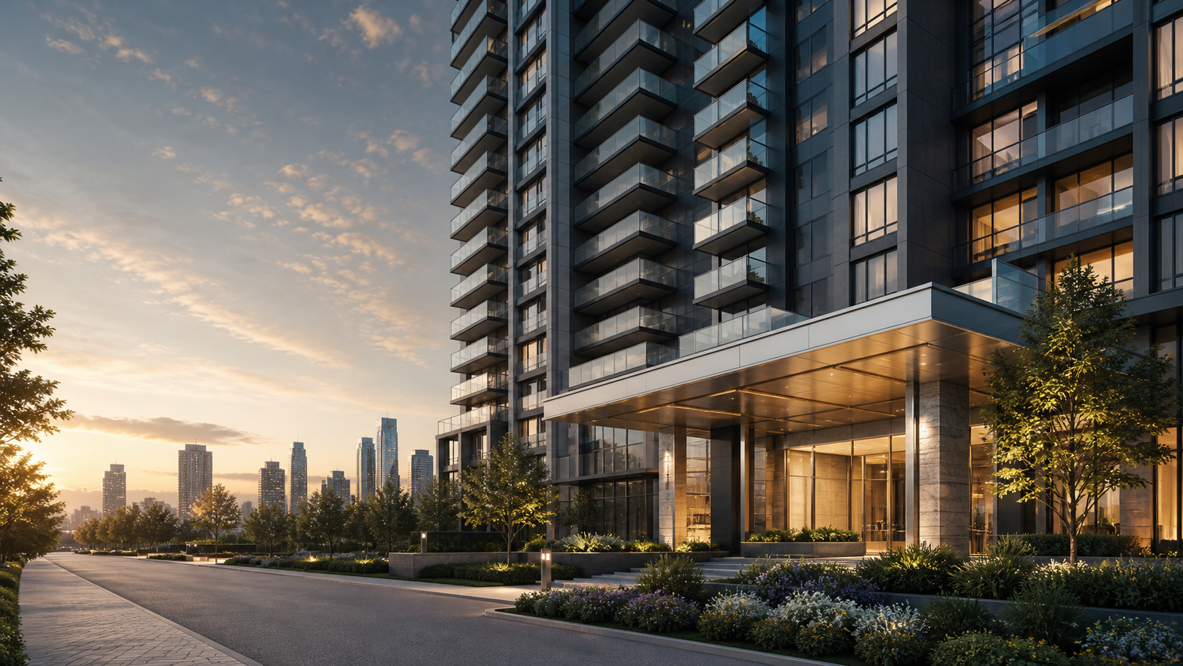 Ilustrasi apartemen modern dengan akses pusat kota